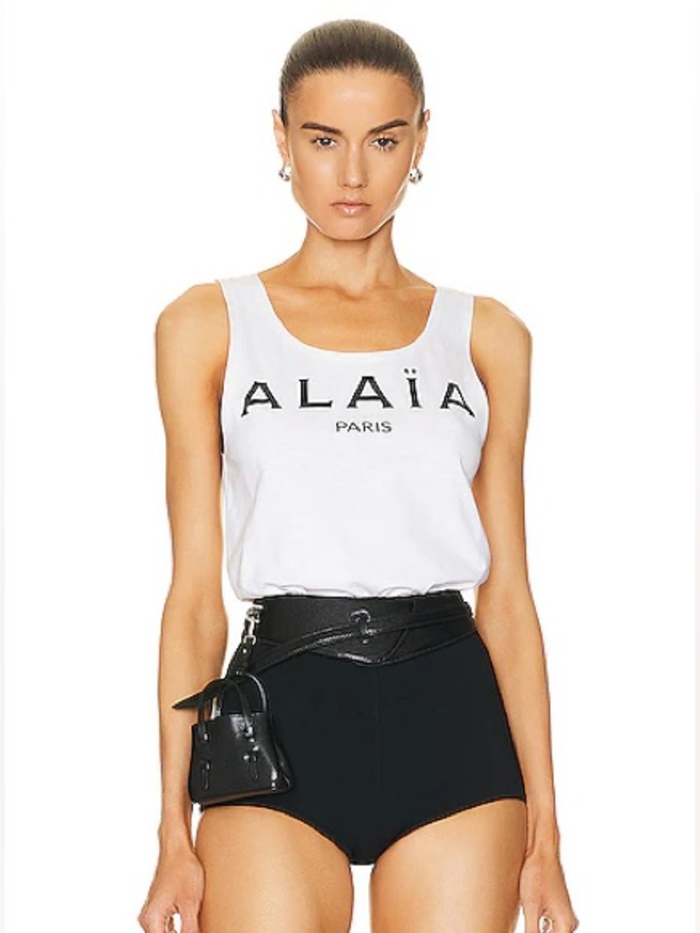 Authentic Alaia White Logo Tank Bodysuit Top
